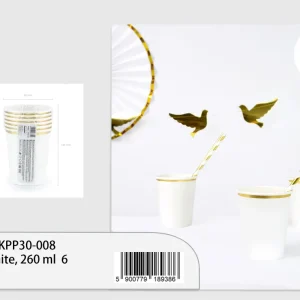 Bicchieri bianchi con riga oro 260ml 6pz
