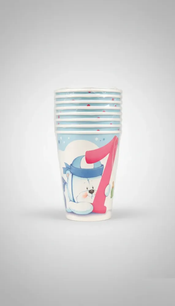 Bicchieri Cartoncino 1° Compleanno Bimbo 200ml 10 Pezzi | Tema Teddy Azzurro | Kit Tavola Festa