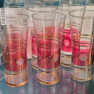 6 Bicchieri Decoro Rosso E Cerchi Oro