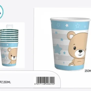 Bicchieri orsetto 250ml celeste 8pz