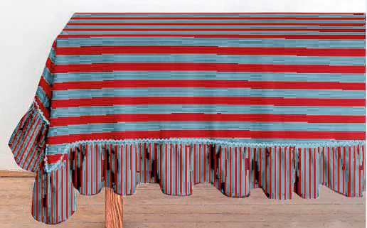 Bitossi Tovaglia Righe con Volant 150x270 cm Lino Rosso