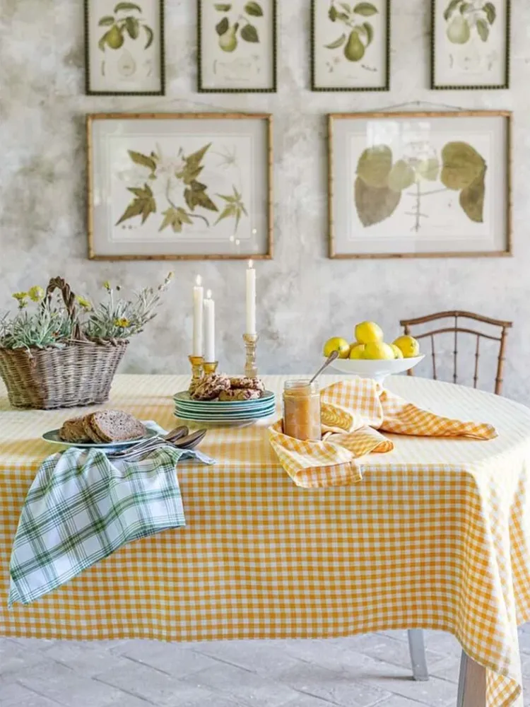 Blanc Mariclo tovaglia serie Osteria Chic variante vichy giallo cm.140x180