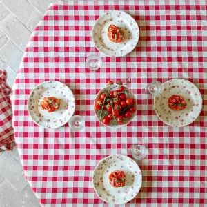 Blanc Mariclo tovaglia serie Osteria Chic variante vichy rosso cm.140x180