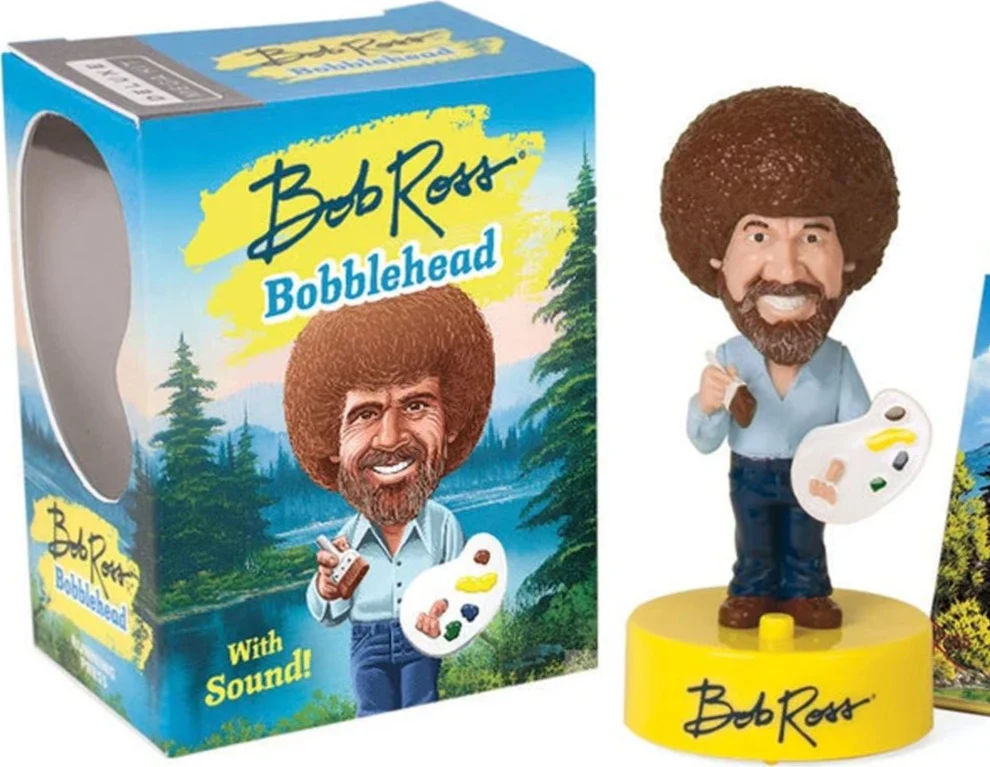 Bob Ross Bobblehead Mini Pupazzo Sound! Statuina plastica parlante con miniature dipinti da 16 pagine