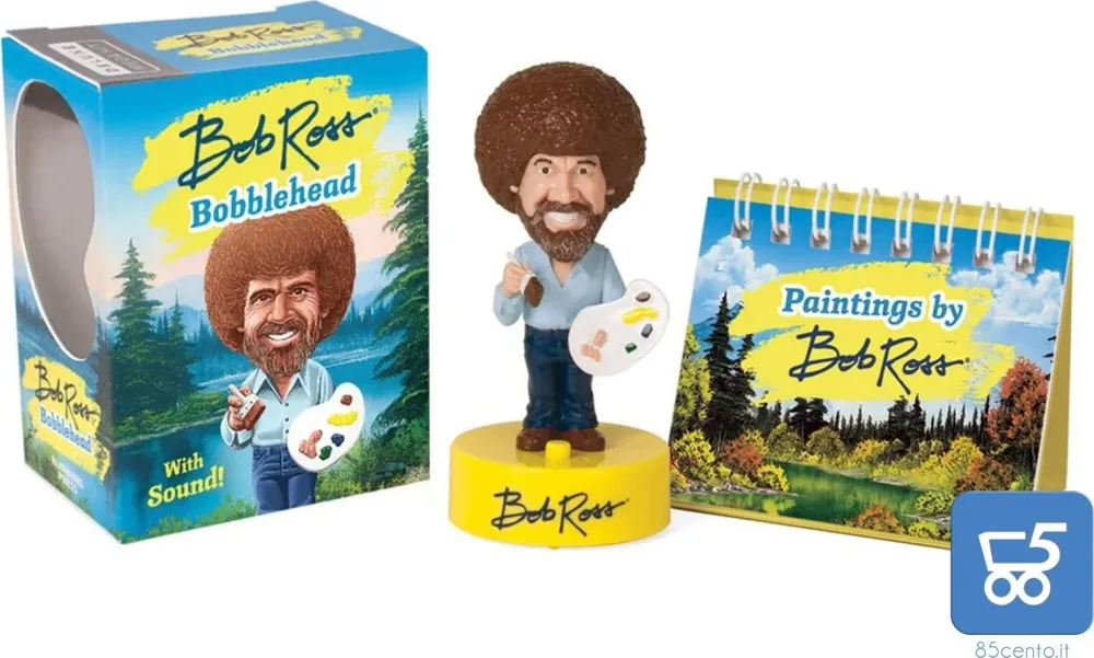 Bob Ross Bobblehead Mini Pupazzo Sound! Statuina plastica parlante con miniature dipinti da 16 pagine