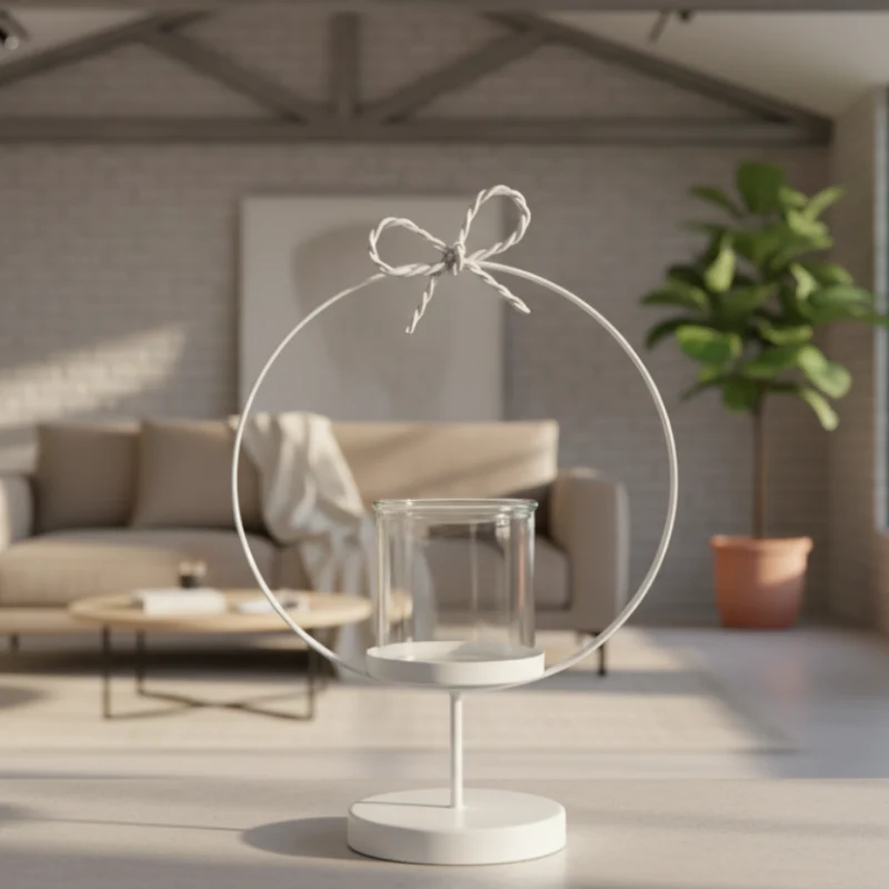 Bomboniera Portacandele Cerchio Bianco Metallo e Vetro | Design Moderno
