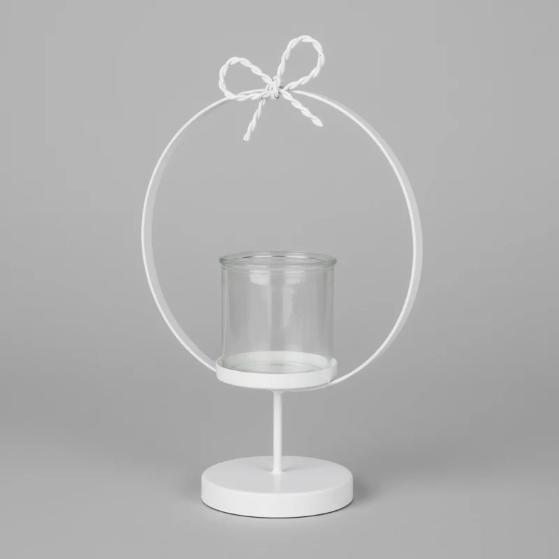 Bomboniera Portacandele Cerchio Bianco Metallo e Vetro | Design Moderno