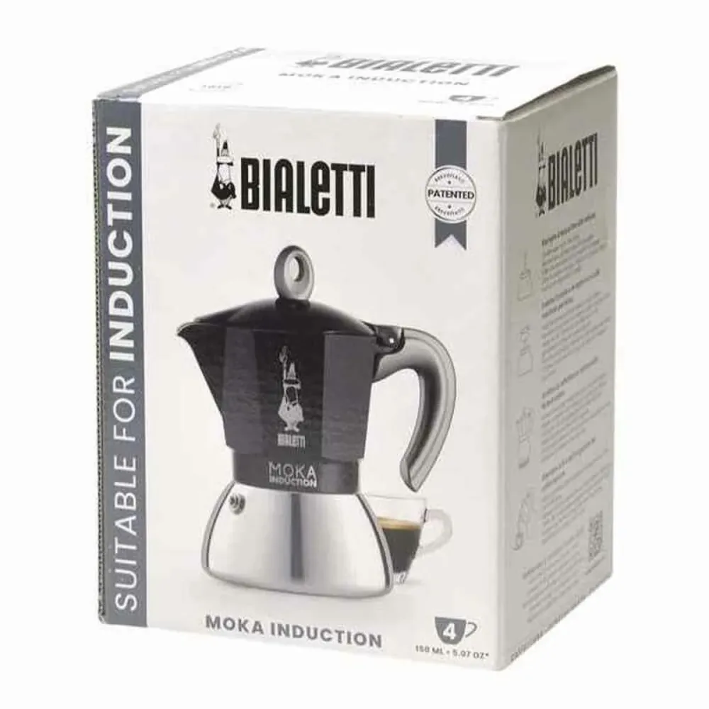Caffettiera Italiana Bialetti Moka Nero Acciaio inossidabile Alluminio 200 ml 4 Tazze