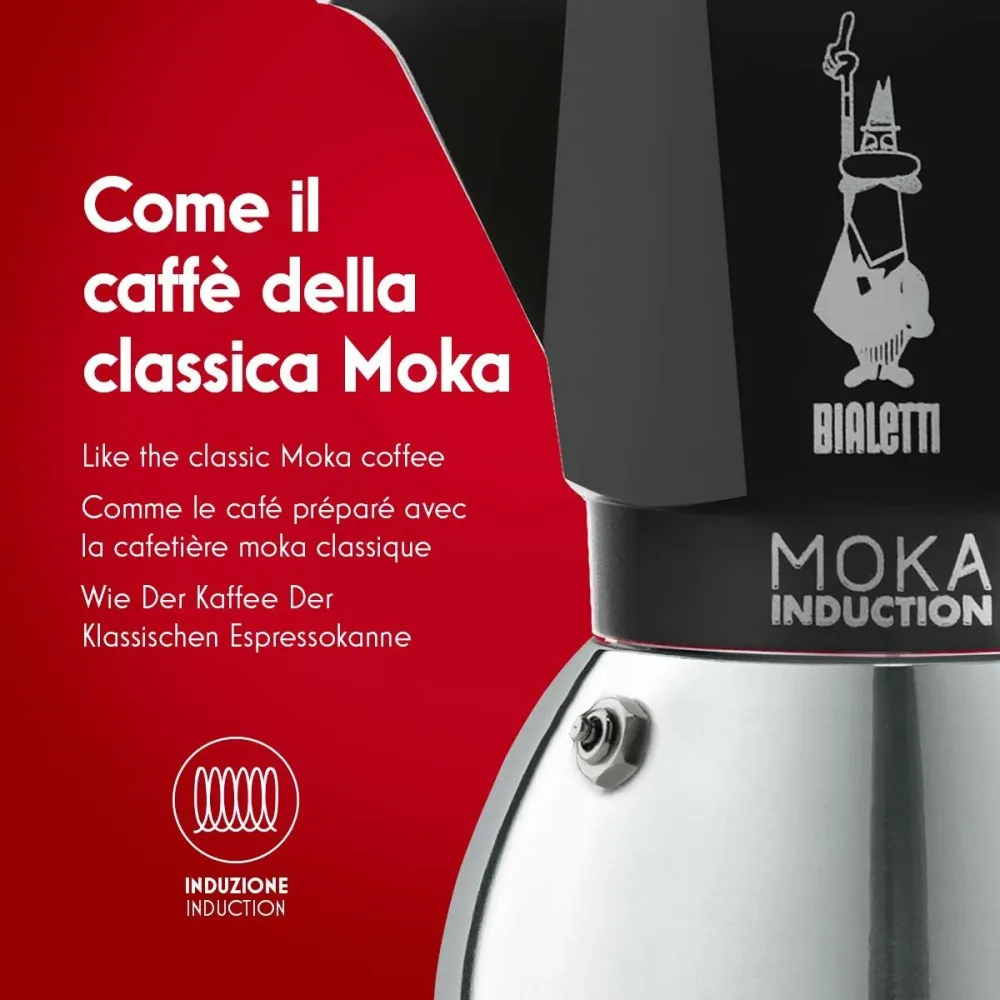 Caffettiera Italiana Bialetti Moka Nero Acciaio inossidabile Alluminio 200 ml 4 Tazze