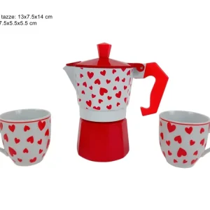 Caffettiera 2 tazze 2 tazzine decoro cuori