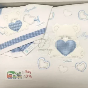 Carrozzina sfoderabile più lenzuola coordinate Teddy Heart