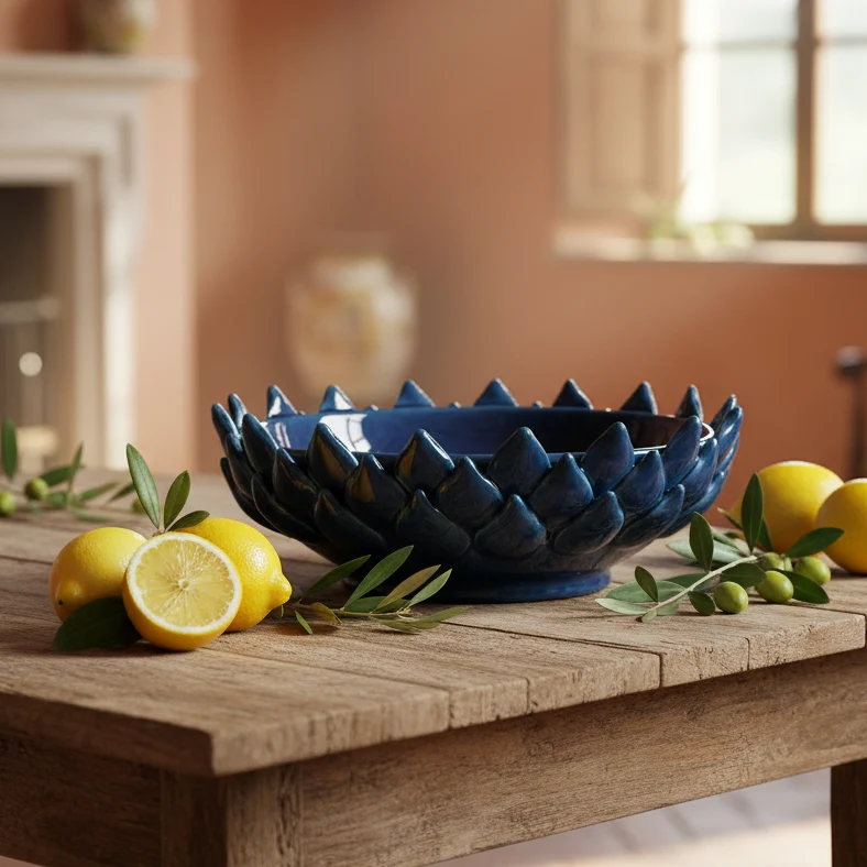 Centrotavola Acanto 22cm Ceramica Siciliana di Caltagirone Blu Cobalto