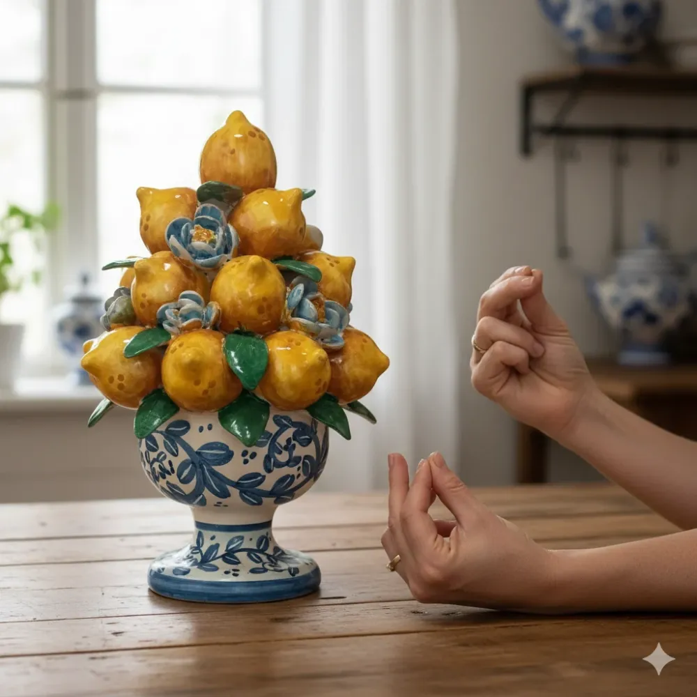 Centrotavola ''Cesto Limoni'' Maiolica Siciliana di Caltagirone