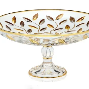 Centrotavola C/Piede Oro-Platino Laurus D 33 cm
