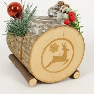 Centrotavola Natalizio Rustico Legno con Portacandela e Renna Intagliata