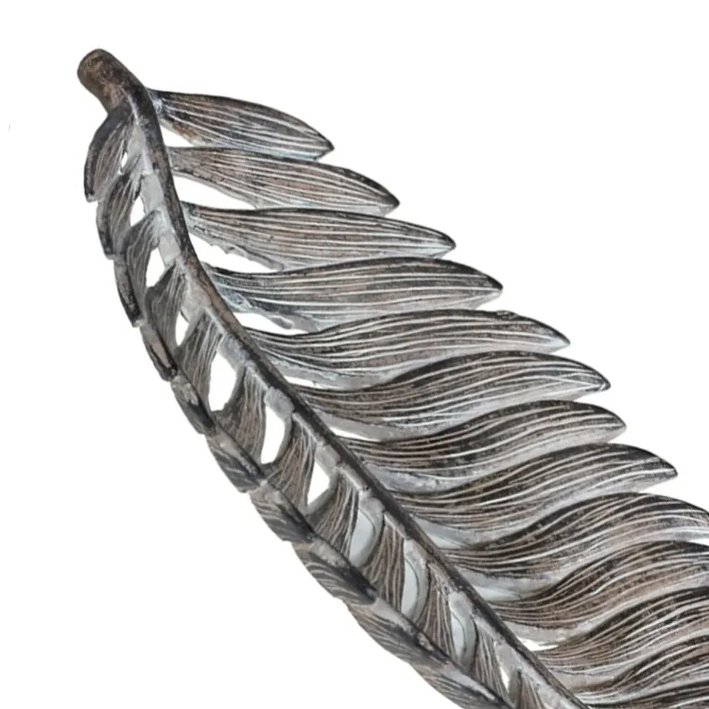 Centrotavola Svuotatasche Forma Foglia Vassoio Design Moderno Silver 14 x 30 cm