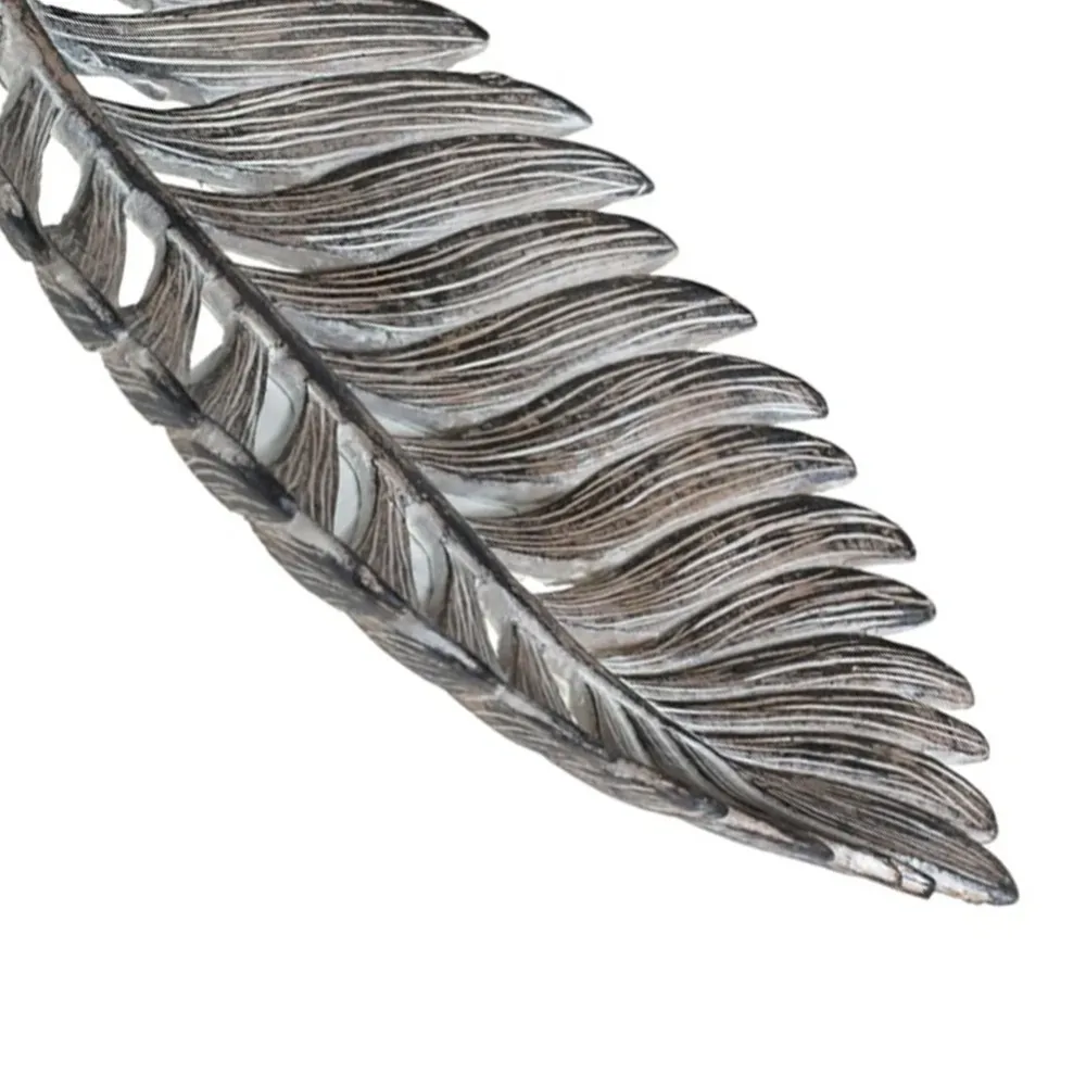 Centrotavola Svuotatasche Forma Foglia Vassoio Design Moderno Silver 14 x 30 cm