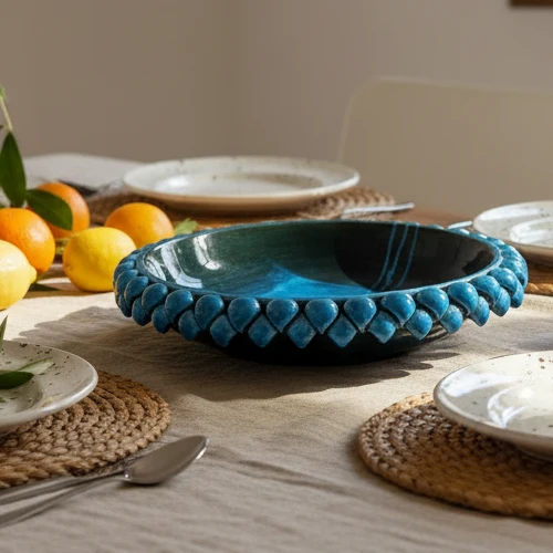 Centrotavola Tondo Blu Ceramica Siciliana 24cm