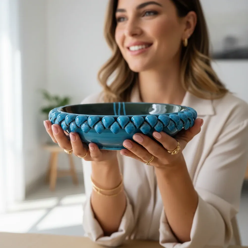 Centrotavola Tondo Blu Ceramica Siciliana 24cm
