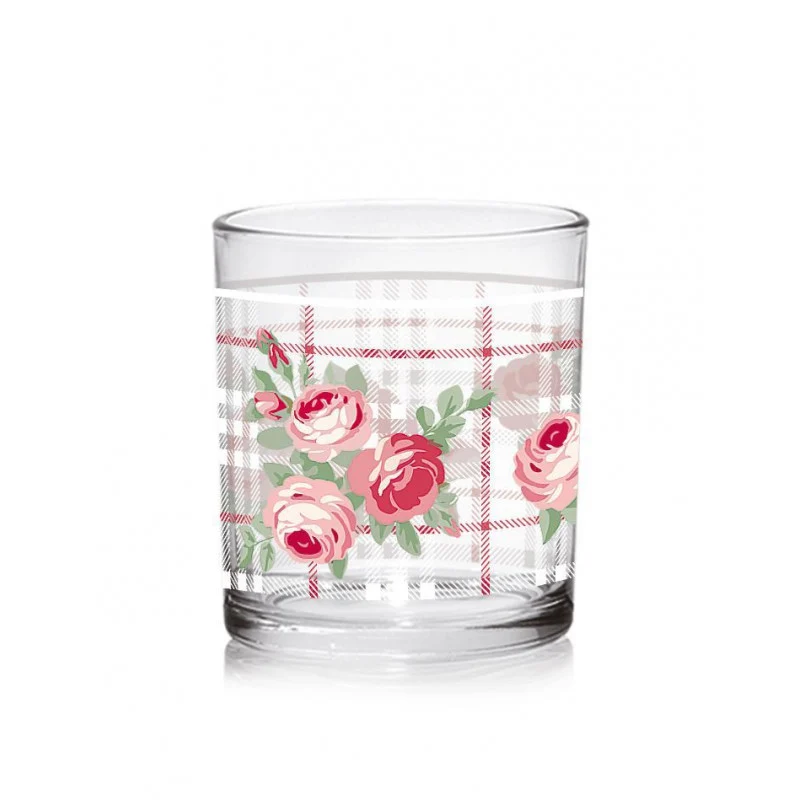 Cerve - Set 3 Bicchieri Acqua Rosalia 220cc - Vetro Decorato Floreale - Ideale per Acqua, Succhi e Bevande