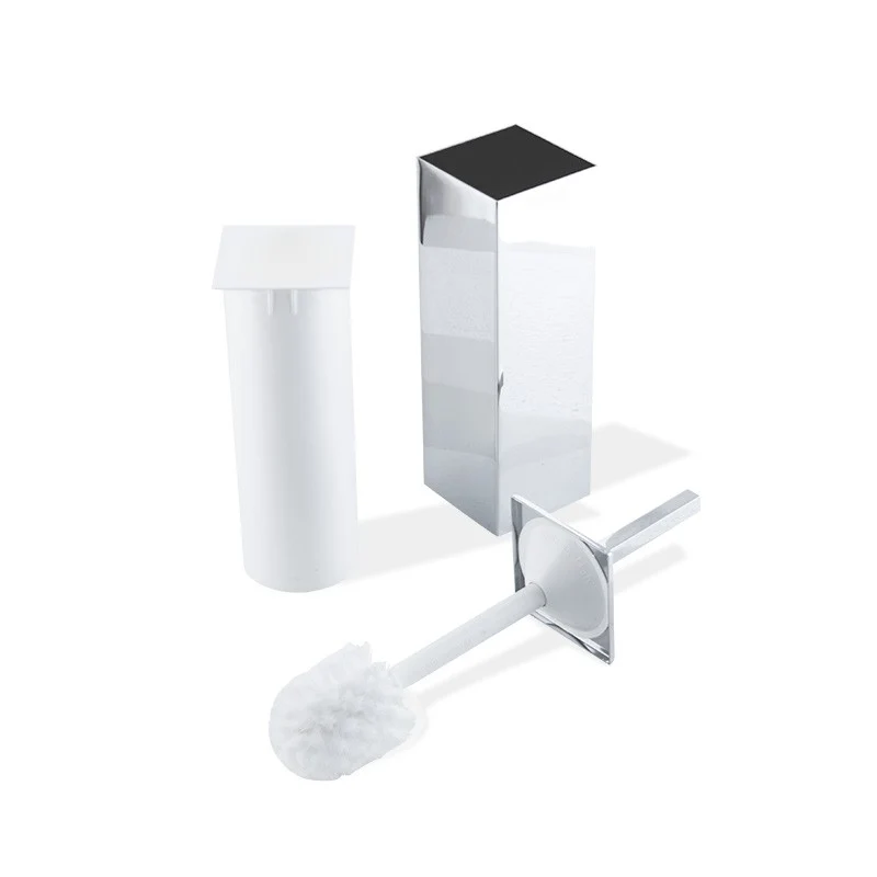 Chess Silver - confezione da 4 pz - porta scopino da bagno antibatterico quadrato parete ottone cromato
