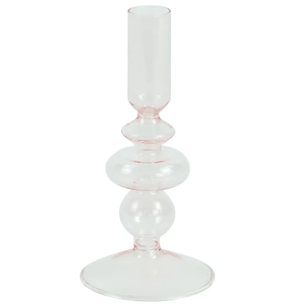 Chicka portacandela vetro rosa 21 cm