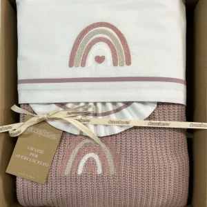 COCCOLISSIMI kit Culla Carrozzina Coperta Filo + lenzuola coordinate - Rainbow Old Rose