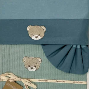 COCCOLISSIMI kit Culla Carrozzina Coperta Piquet + lenzuola coordinate - Teddy agave
