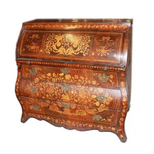 Comò rullo olandese di fine 1700 legno di mogano riccamente intarsiato