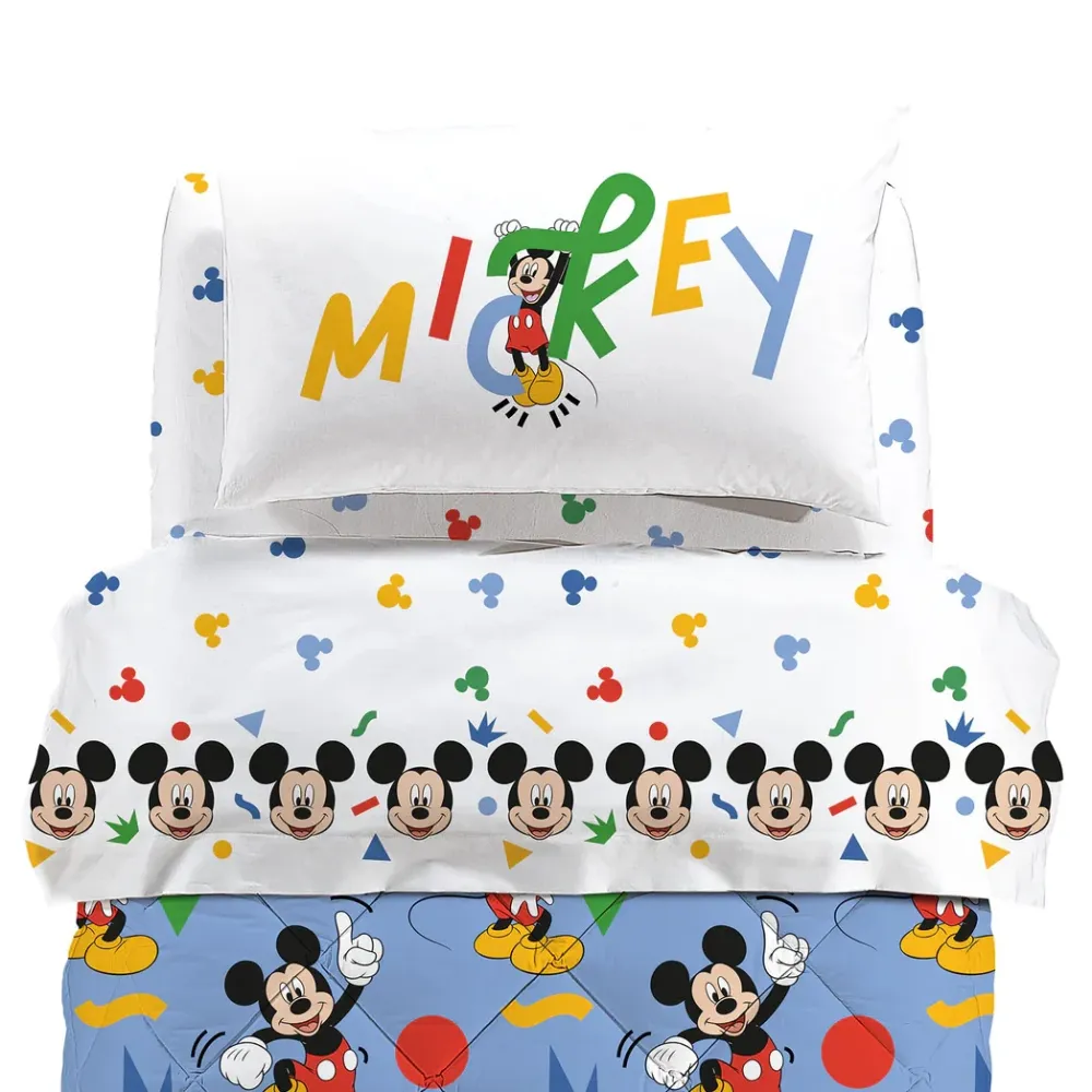 Completo Lenzuola Cotone Mickey Colors Singolo Unica Disney