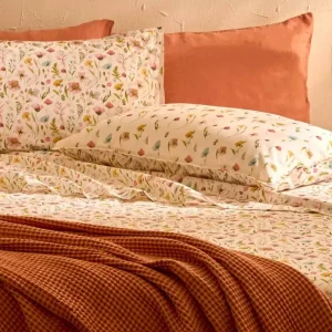 Completo letto matrimoniale percalle con stampa floreale Jane