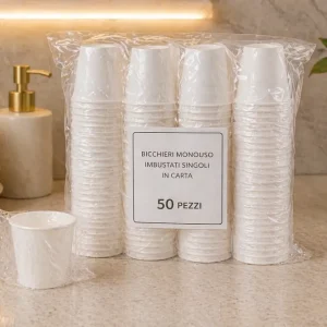 Confezione da 50 bicchieri monouso imbustati singolarmente