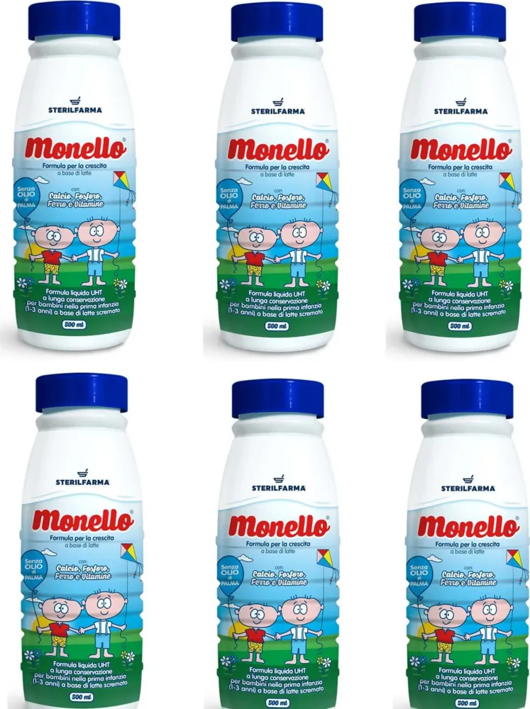 Confezione 6x Latte Sterilfarma Monello Latte Liquido 6x500ml Tappo Blu Gusto Corposo Con Crema Di Latte E Miele