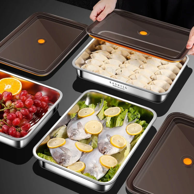 ✨Contenitore per alimenti antibatterico acciaio inox 304 con coperchio sottovuoto (22,5 x 15 x 6cm)