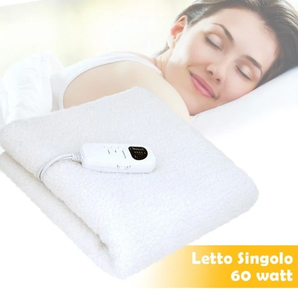 Coperta Elettrica Termica Letto Singolo Lana Coprimaterasso Scaldaletto 60w