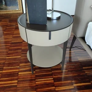 Coppia comodini "Round" Alivar Acciaio e Cuoio Offerta scontati outlet