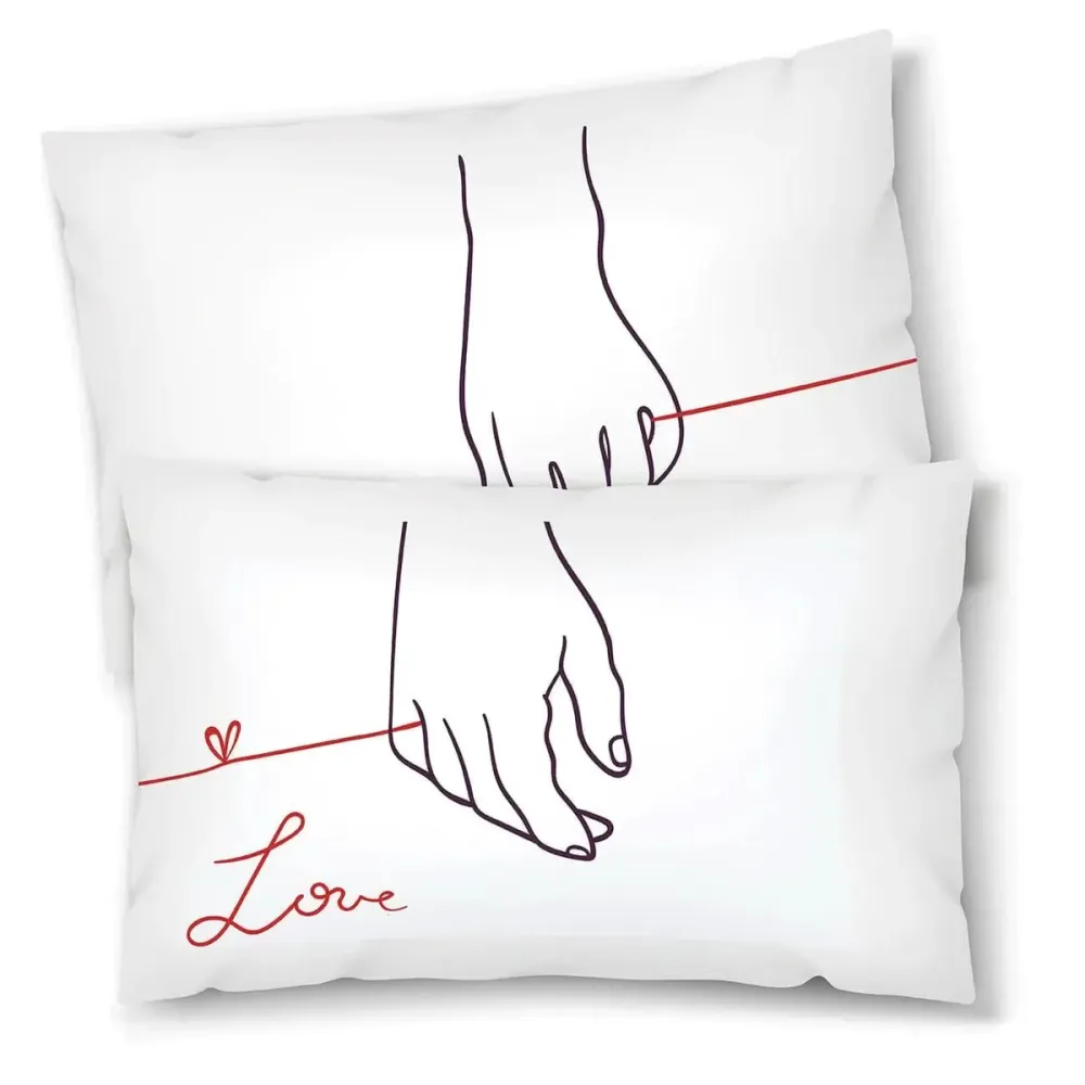 Coppia di federe matrimoniali Filo Rosso del Destino - Idea Regalo
