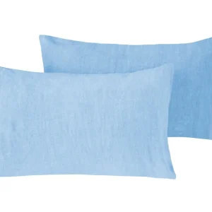 Coppia di federe puro lino stone washed Azzurro