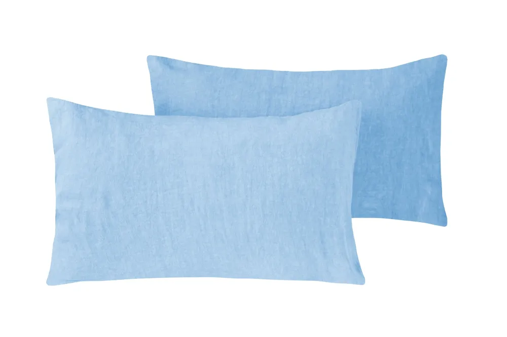 Coppia di federe puro lino stone washed Azzurro