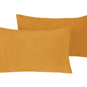 Coppia di federe puro lino stone washed Ocra