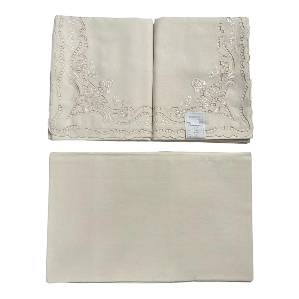 Coppia Lenzuola 2Posti Lino e Intaglio 7801 Broderie