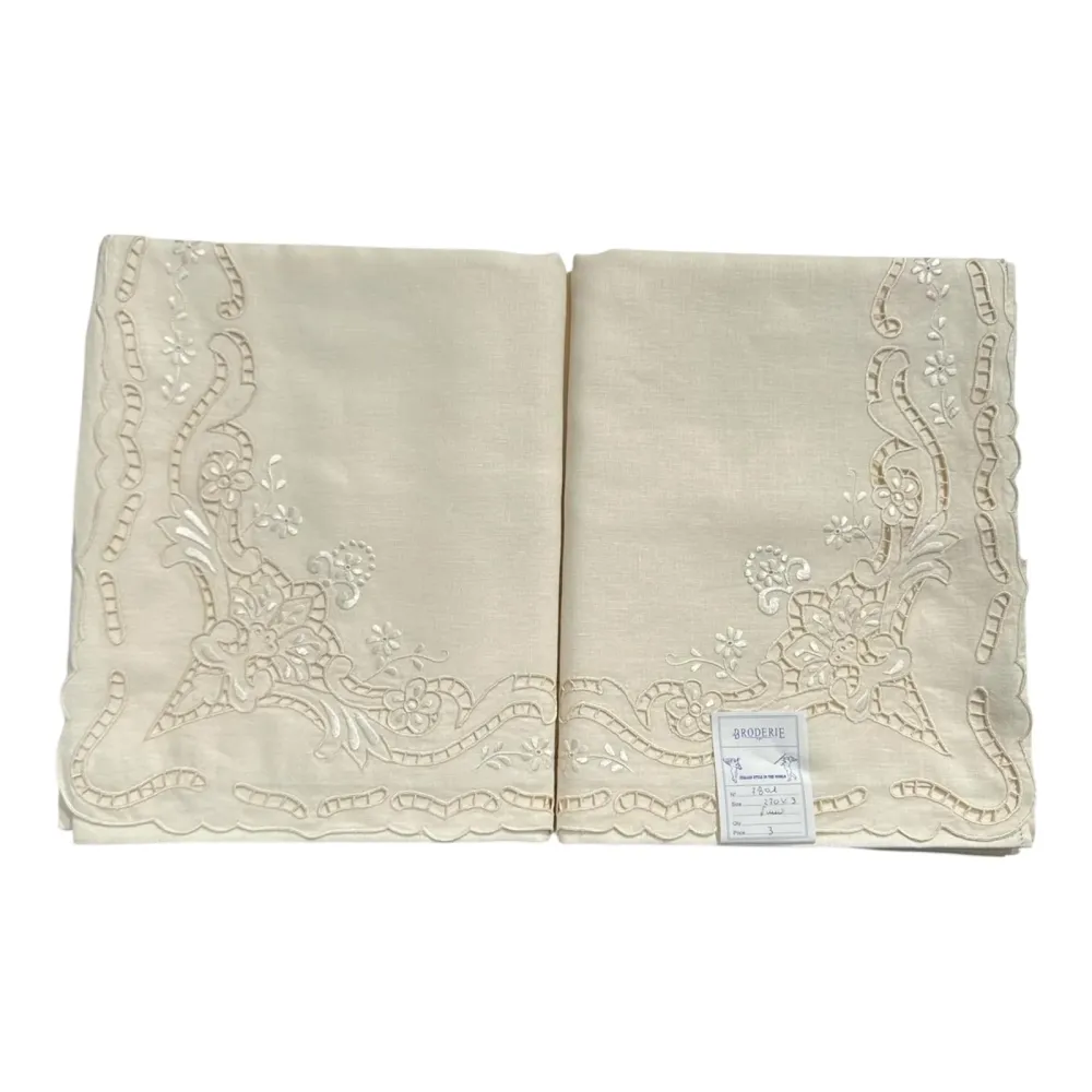 Coppia Lenzuola 2Posti Lino e Intaglio 7801 Broderie