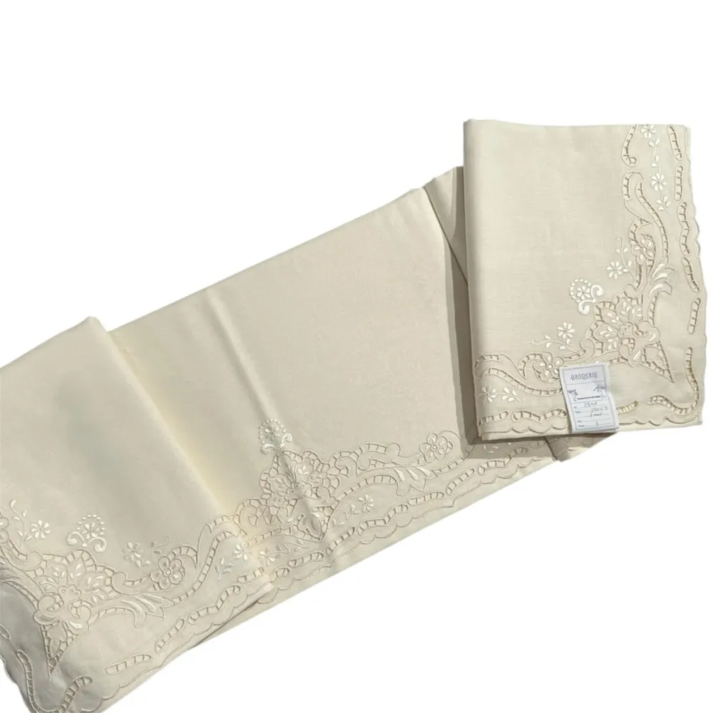 Coppia Lenzuola 2Posti Lino e Intaglio 7801 Broderie