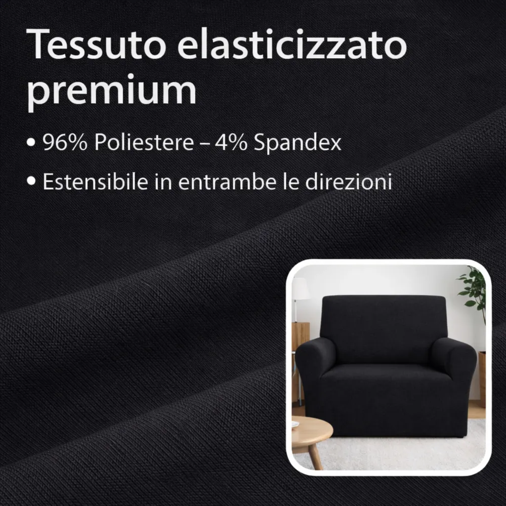 Copripoltrona Elasticizzato Universale Buccia di Mela Nero – Copripoltrona Bielastico Lavabile