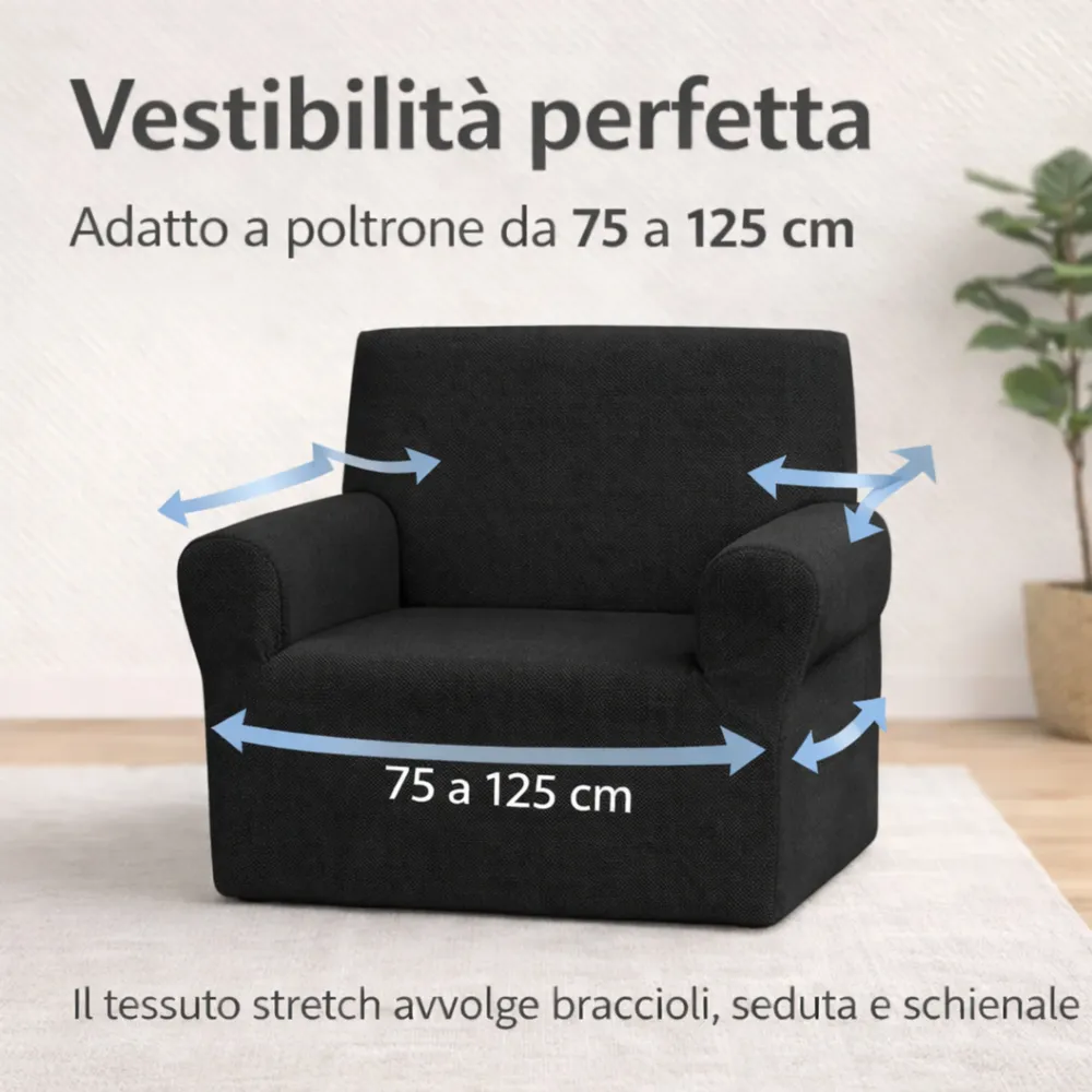 Copripoltrona Elasticizzato Universale Buccia di Mela Nero – Copripoltrona Bielastico Lavabile