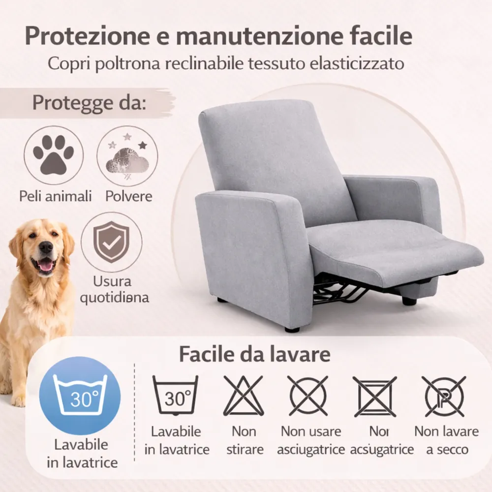 Copripoltrona Relax Elasticizzato Buccia di Mela Perla – Copripoltrona per Poltrona Reclinabile Lavabile