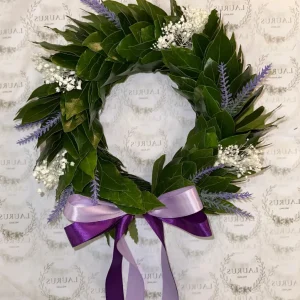 Corona d'Alloro - Lavanda artificiale e Gypsophila bianca