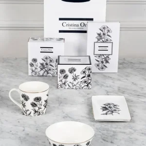 Design floreale per stoviglie bianco e nero