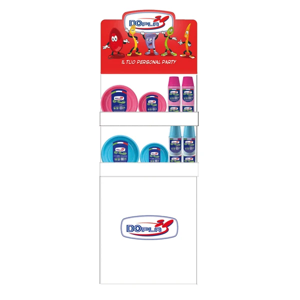 DOPLA - 36453 - Espositore da terra Mini - con piatti e bicchieri Reuse - fucsia-turchese - Dopla - 102533 - Conf. da 1 Pz.