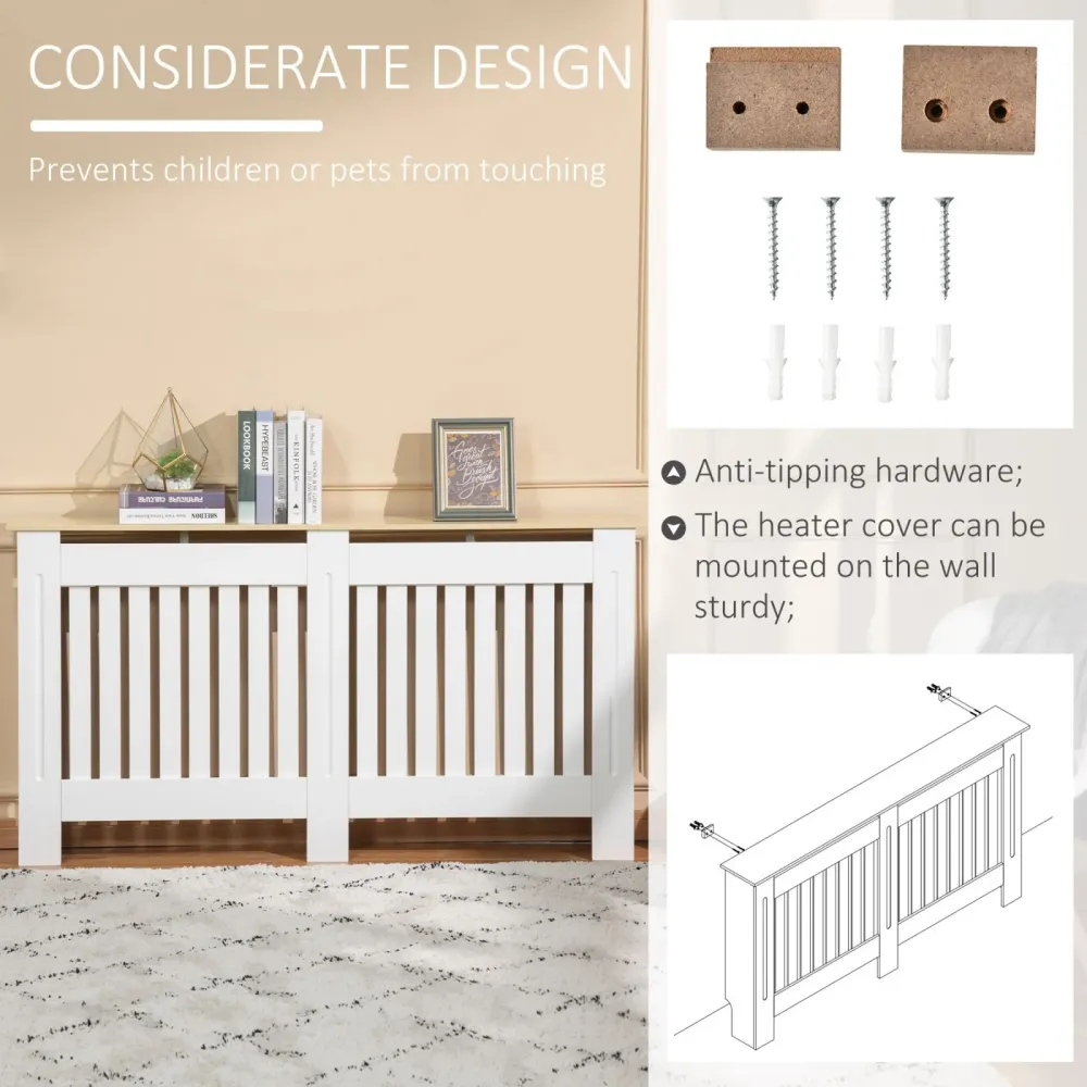 EASYCOMFORT Mobile Copricaloriferi Legno Truciolare e MDF, Pannello Doghe e Mensola Superiore - Bianco